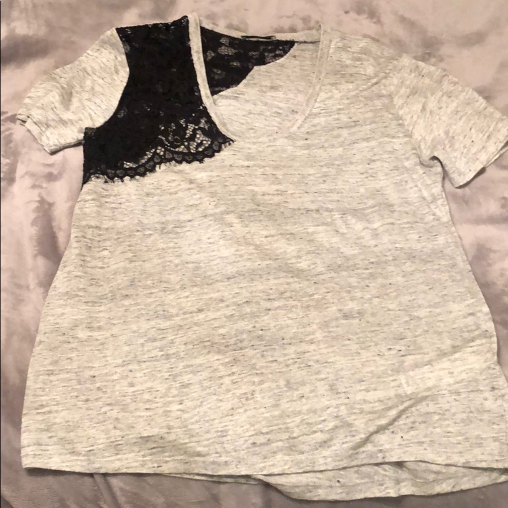 Zara scoop neck lace cutout tee